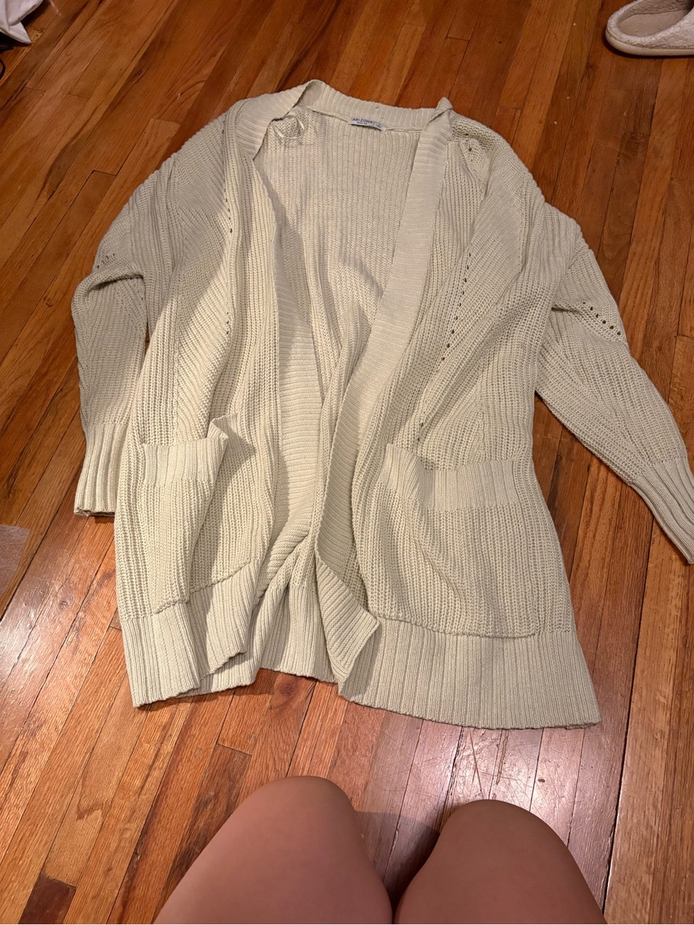 Arizona Jean Company Cream Open-Front Ribbed Cardigan